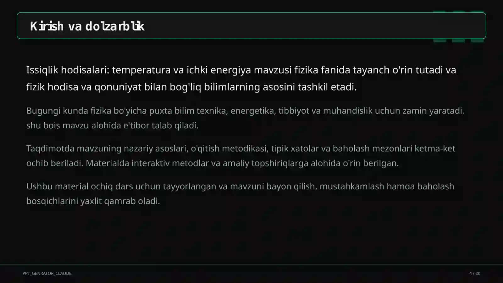 Issiqlik hodisalari: temperatura va ichki energiya (8-sinf) 4
