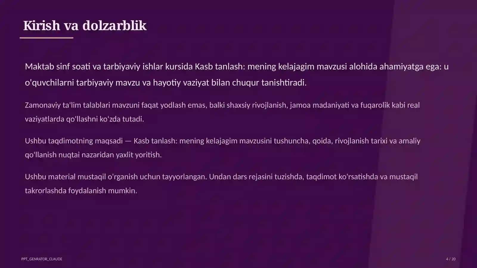 Sinf soati va tarbiyaviy tadbirlar (1-11) 4