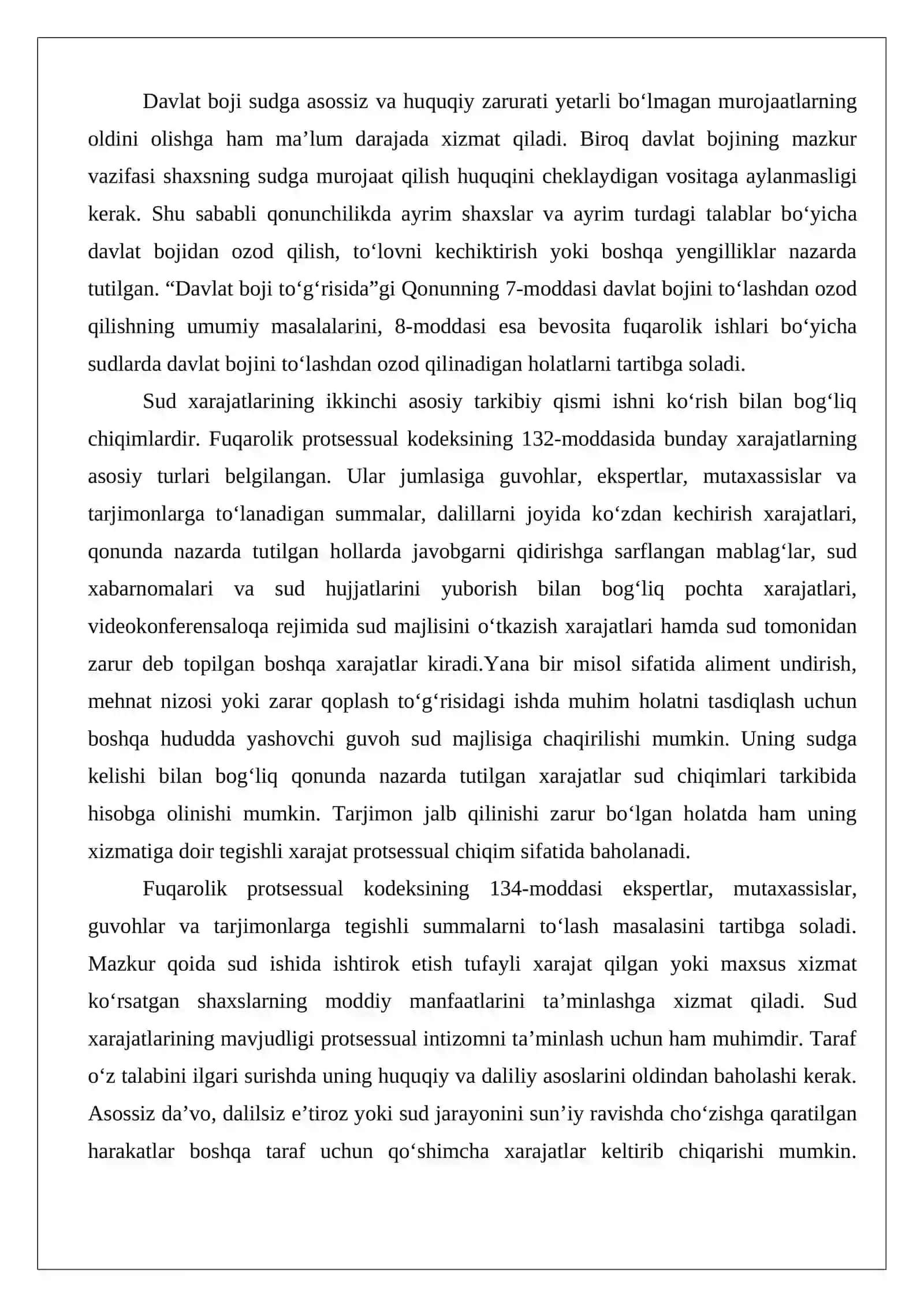 Sud xarajatlari, davlat boji va ishni ko‘rish bilan bog‘liq chiqimlar. 4