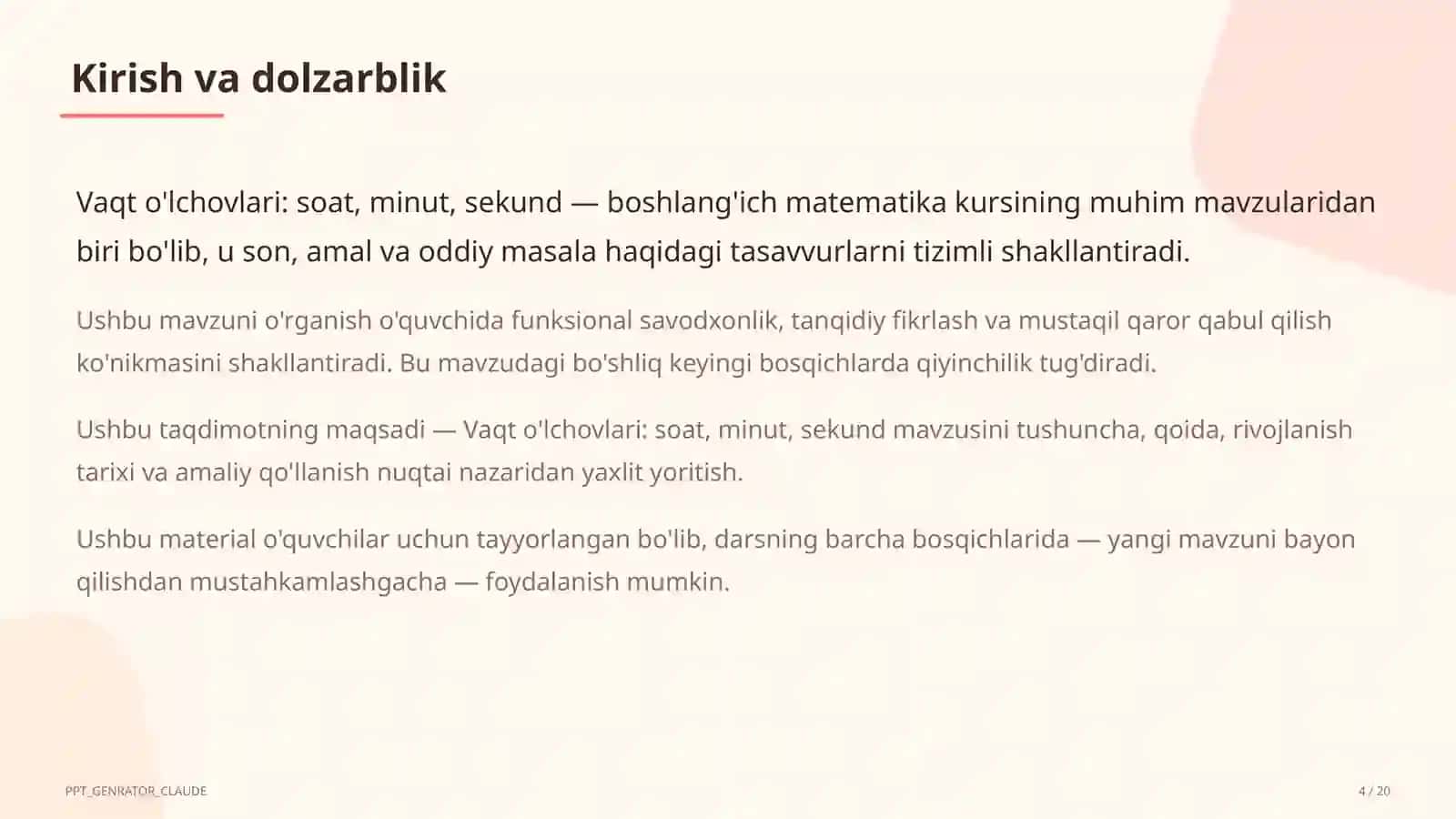 Boshlang'ich sinf: Matematika (1–4) — o'quvchilar uchun 4