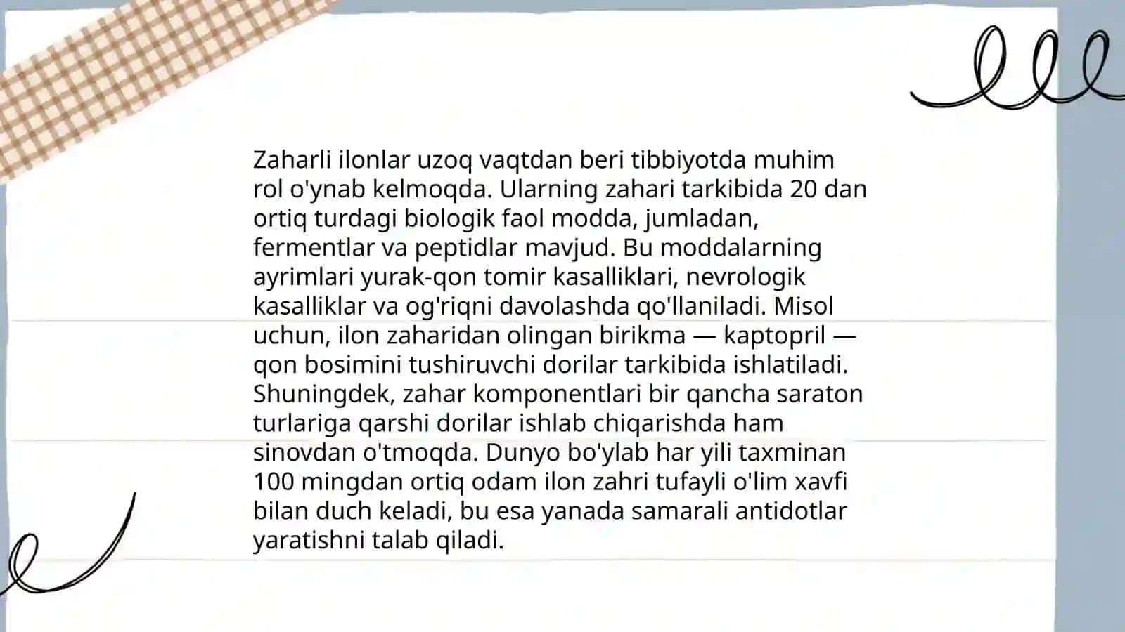 Zaharli hayvonlarning tibbiyotdagi ahamiyati 4