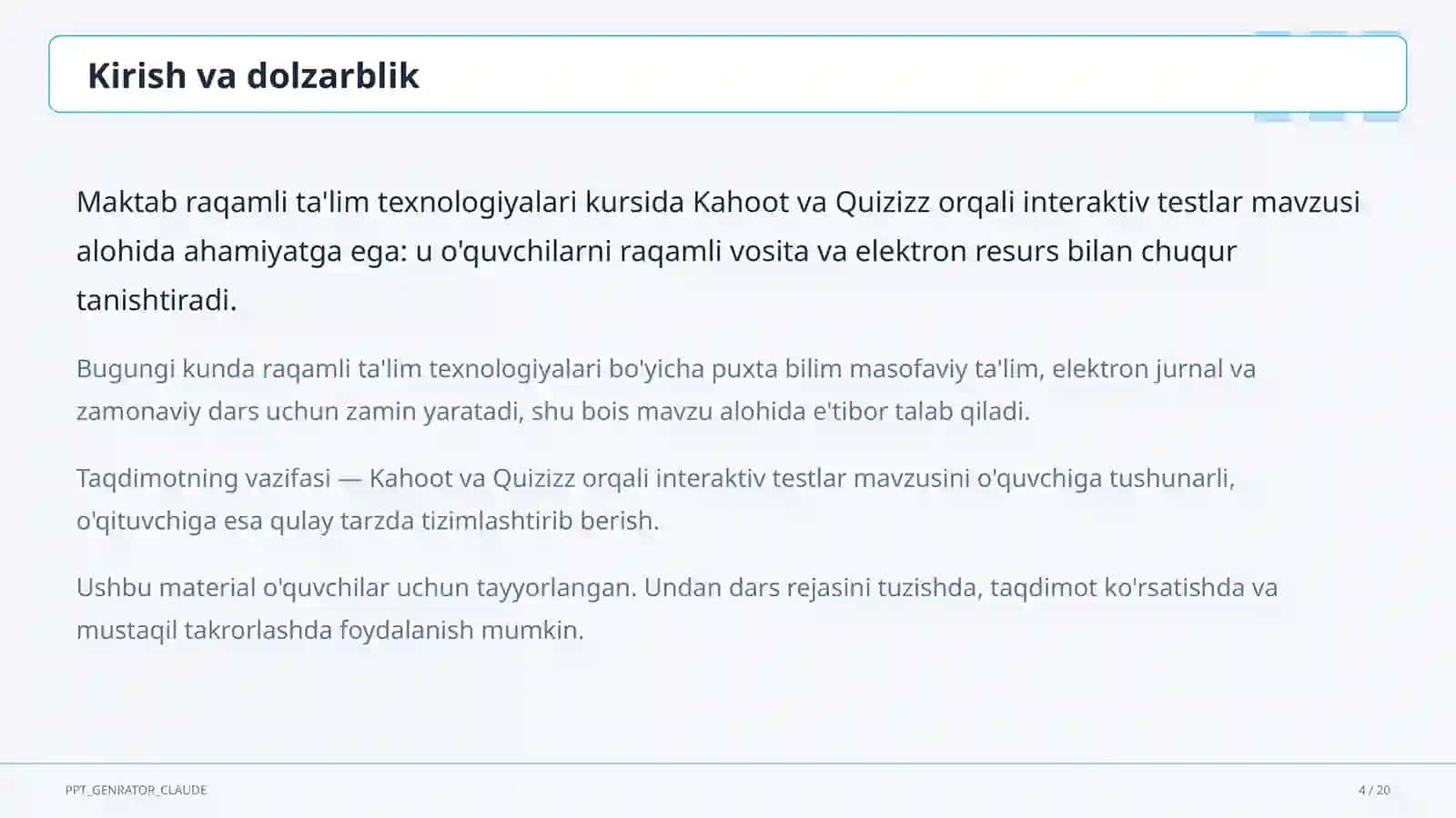 Kahoot va Quizizz orqali interaktiv testlar 4