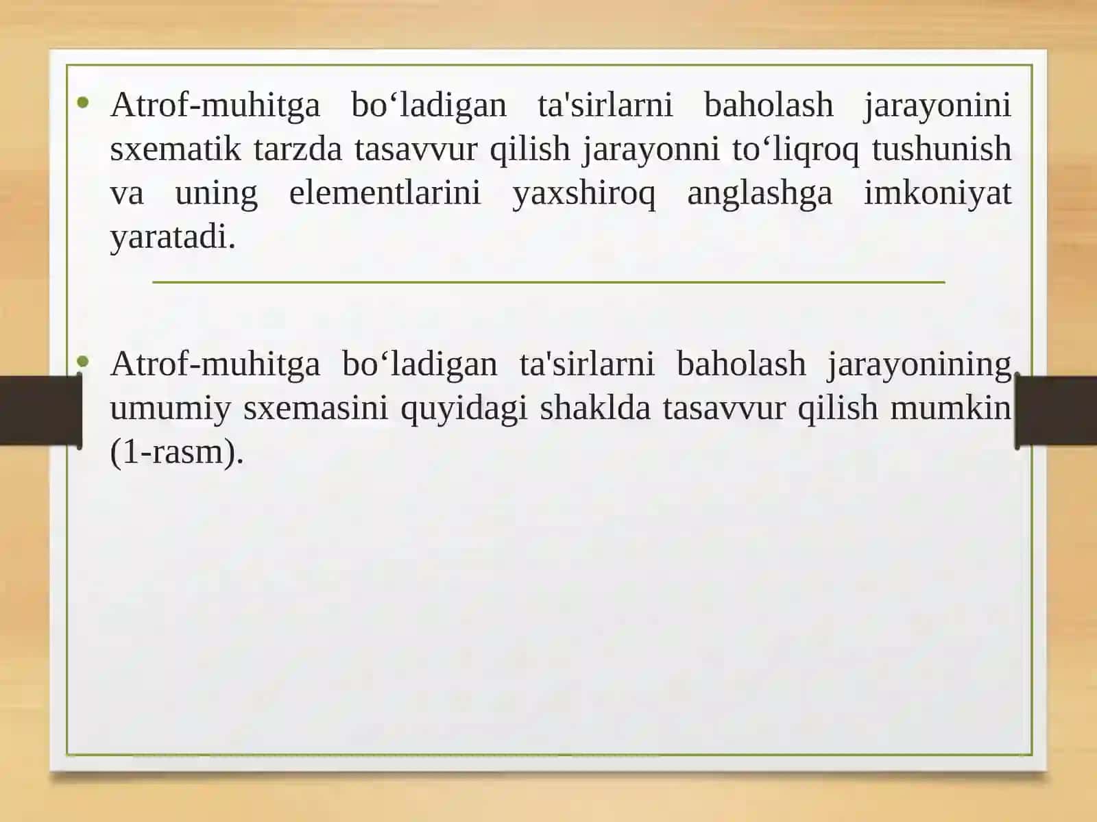 ATROF-MUHITGA BO‘LADIGAN TA'SIRLARNI BAHOLASHNING ASOSIY ELEMENTLARI 4