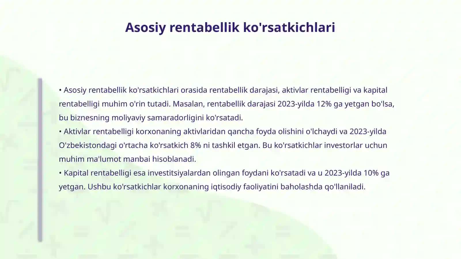 Rentabellik ko'rsatkichlari tahlili 4
