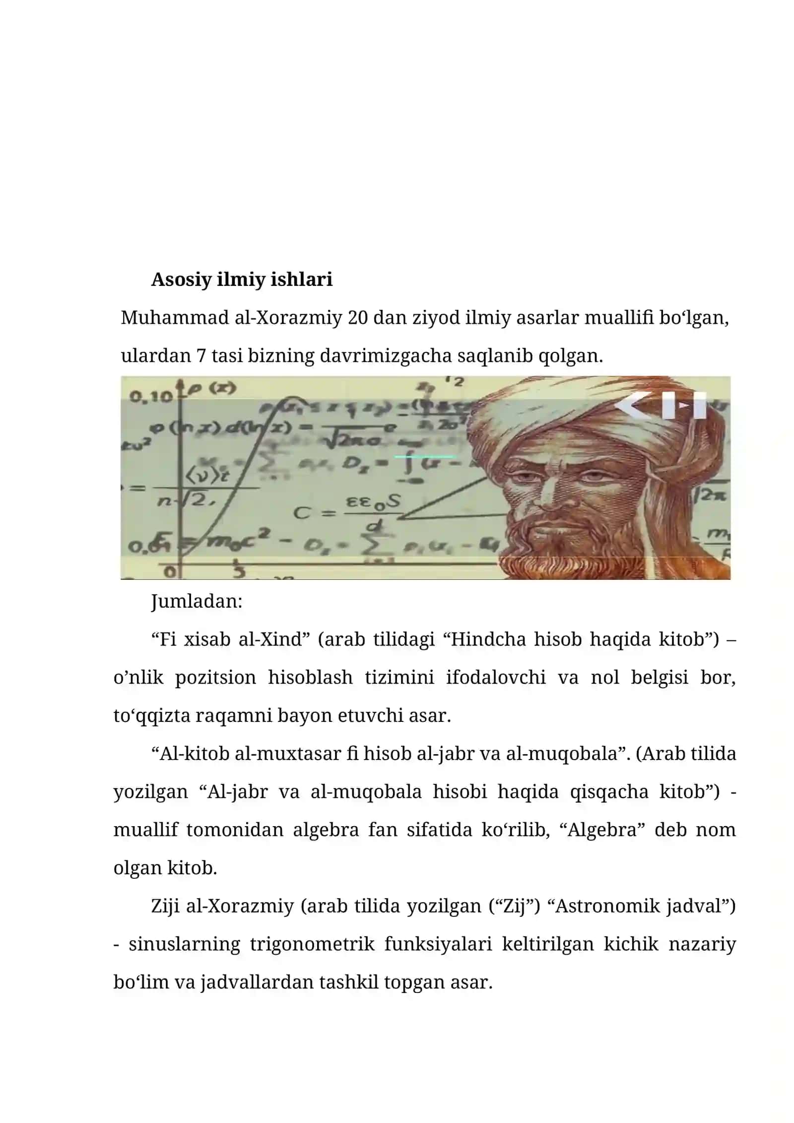 Abu Jaʼfar (Abu Abdulloh) Muhammad ibn Muso al Xorazmiy hayoti va ijodi haqida 4