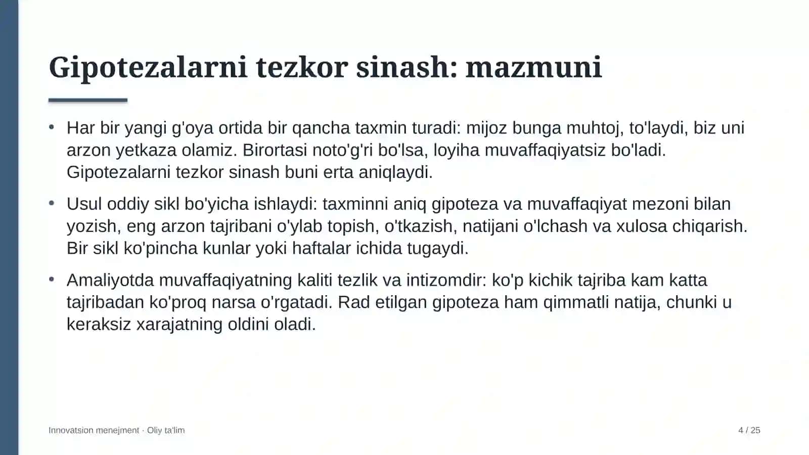 Lift xo'jaligida gipotezalarni tezkor sinash 4