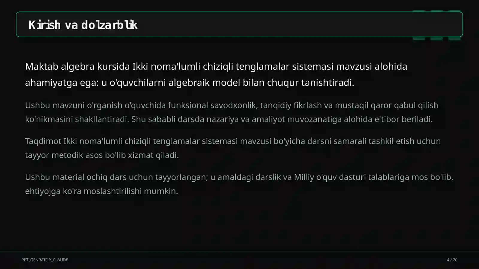 Ikki noma'lumli chiziqli tenglamalar sistemasi (7-sinf) 4