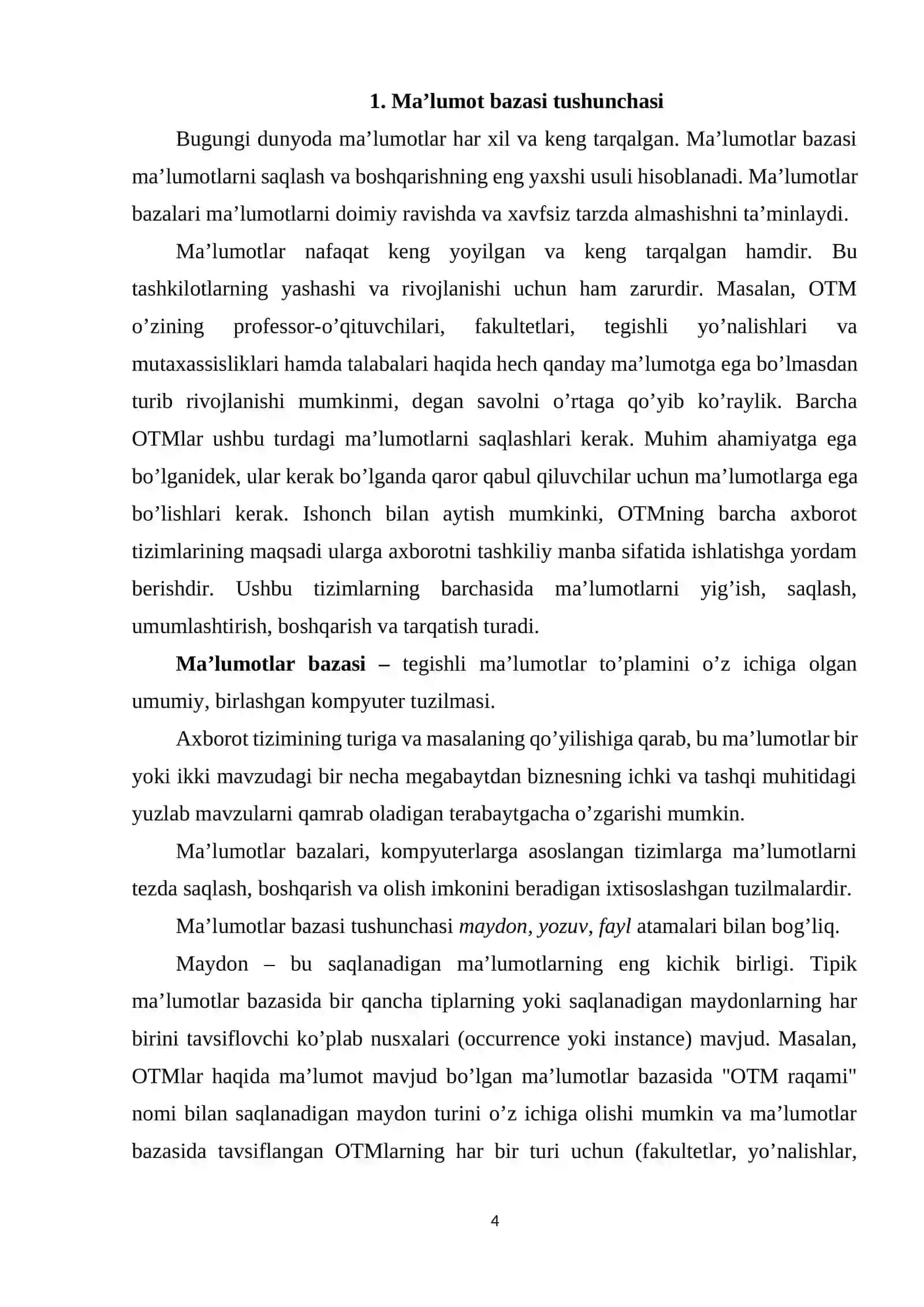 Xalq Ta`lim bo`limi ma`lumotlar bazasini loyihalashtirish 4