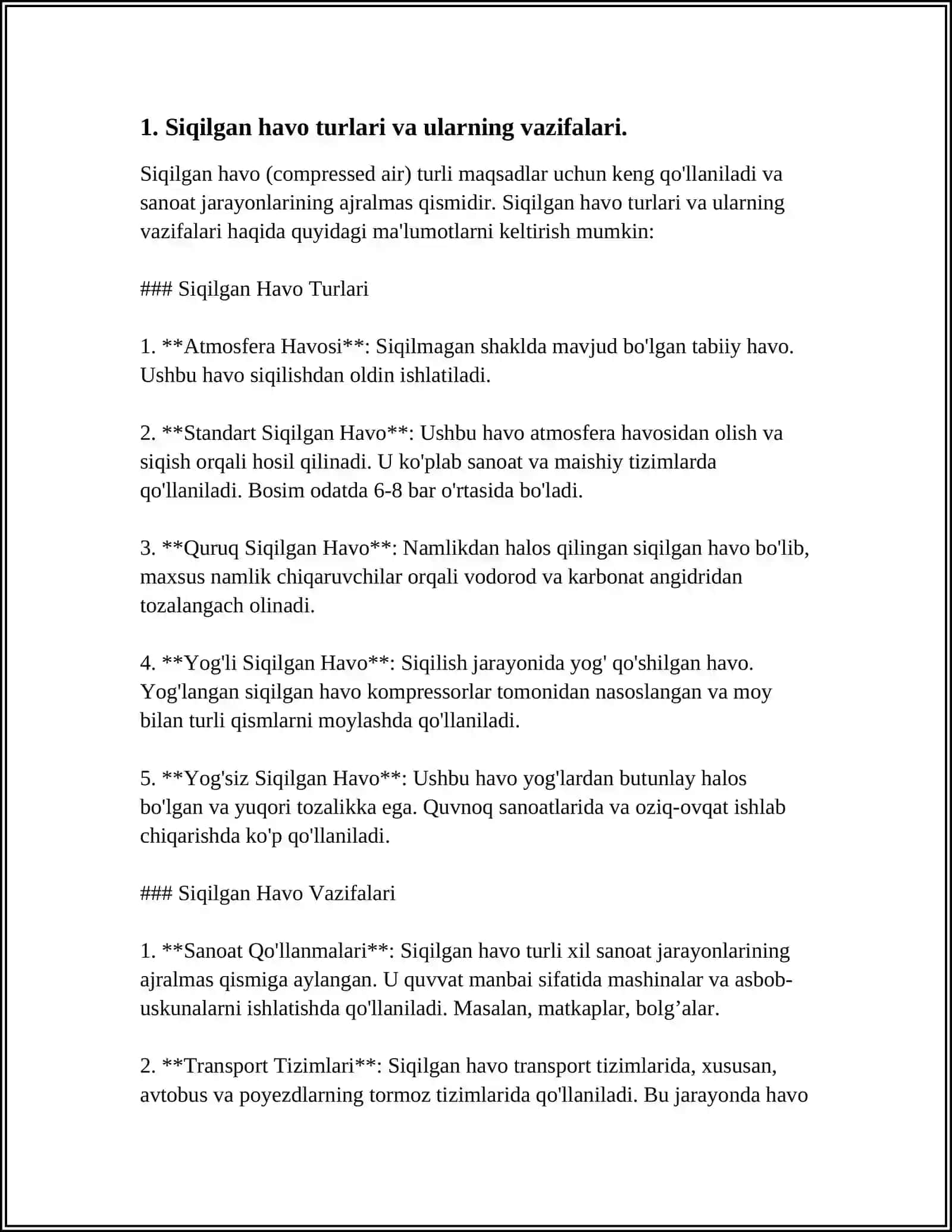 QURILISH KORXONASIDA SIQILGAN HAVO ISHLAB CHIQARISH VA ISTE'MOL QILISH 4