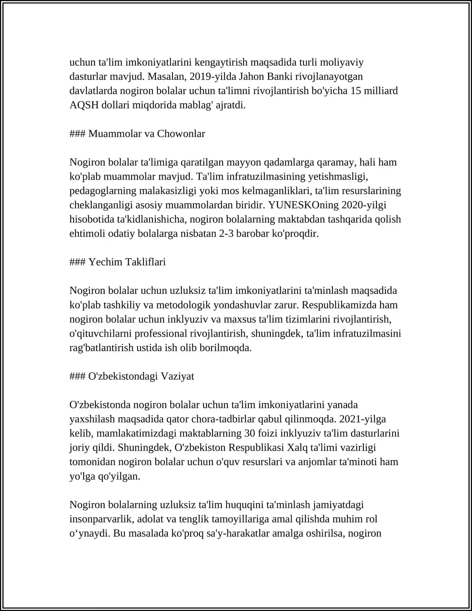 NOGIRON BOLALARNING UZLUKSIZ TA‘LIM TIZIMIGA JALB QILISHINING HUQUQIY ME‘YORLARINING ASOSI 4