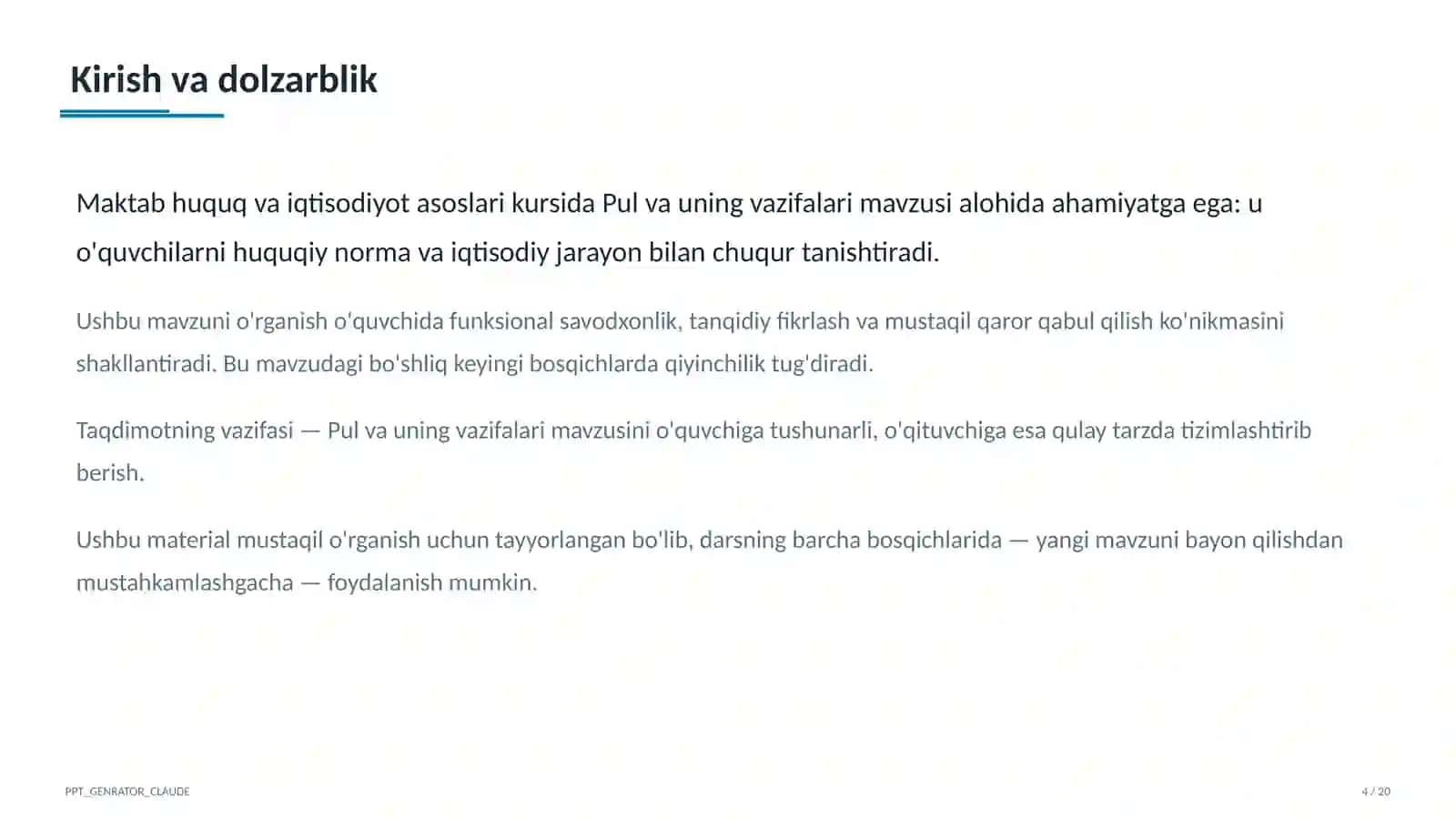 Pul va uning vazifalari (9-sinf) 4