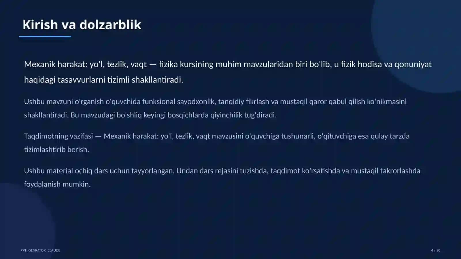 Mexanik harakat: yo'l, tezlik, vaqt (6-sinf) 4