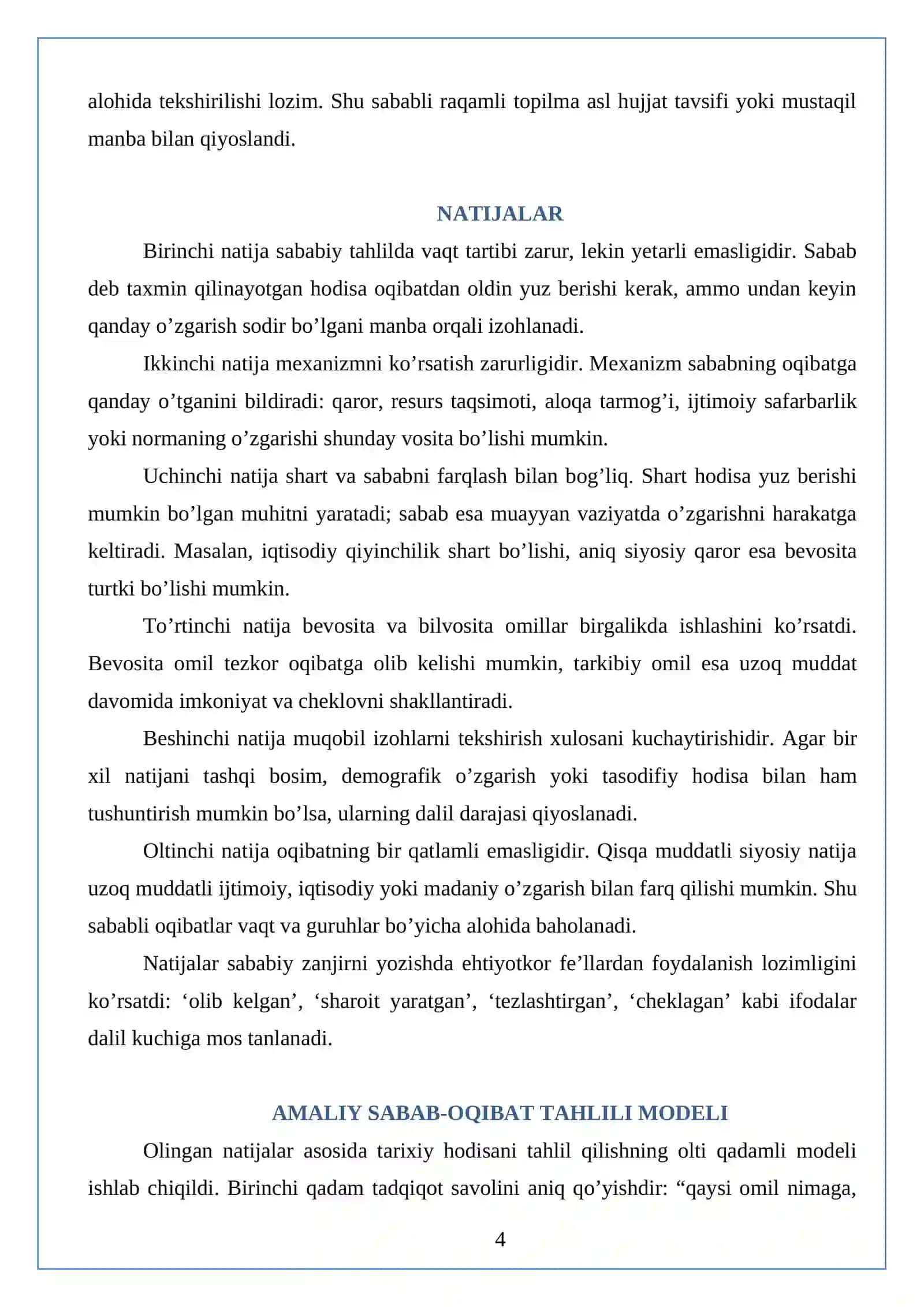 TARIXIY HODISA VA JARAYONLARNI SABAB-OQIBAT TAHLILI NUQTAI NAZARIDAN O’RGANISH 4