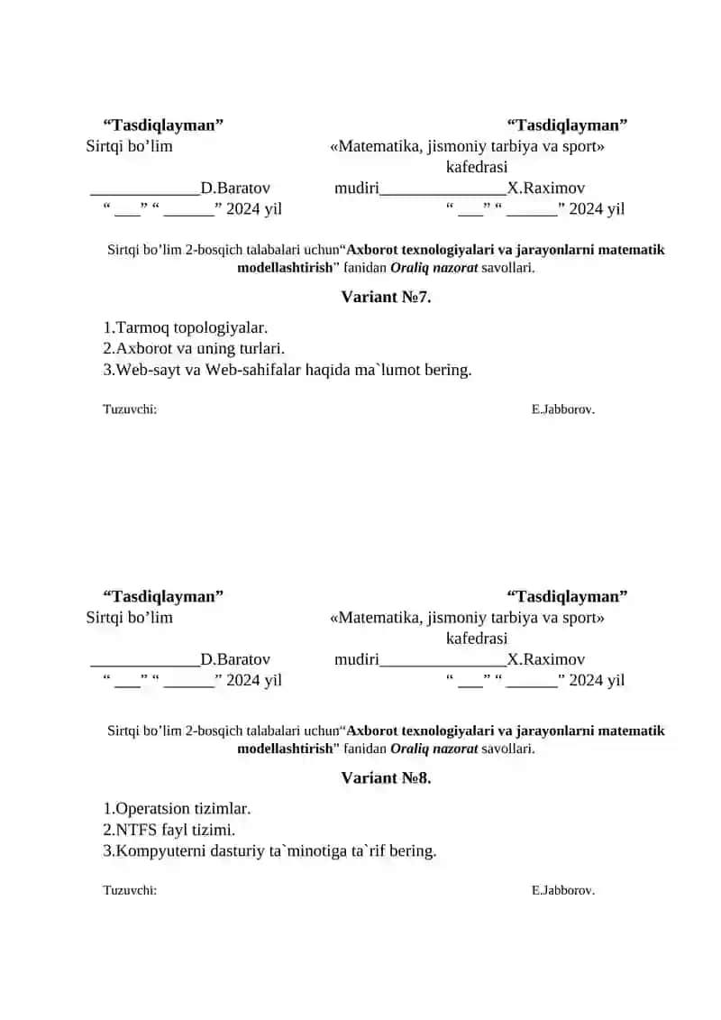 Axborot texnologiyalari va jarayonlarni matematik modellashtirish 4
