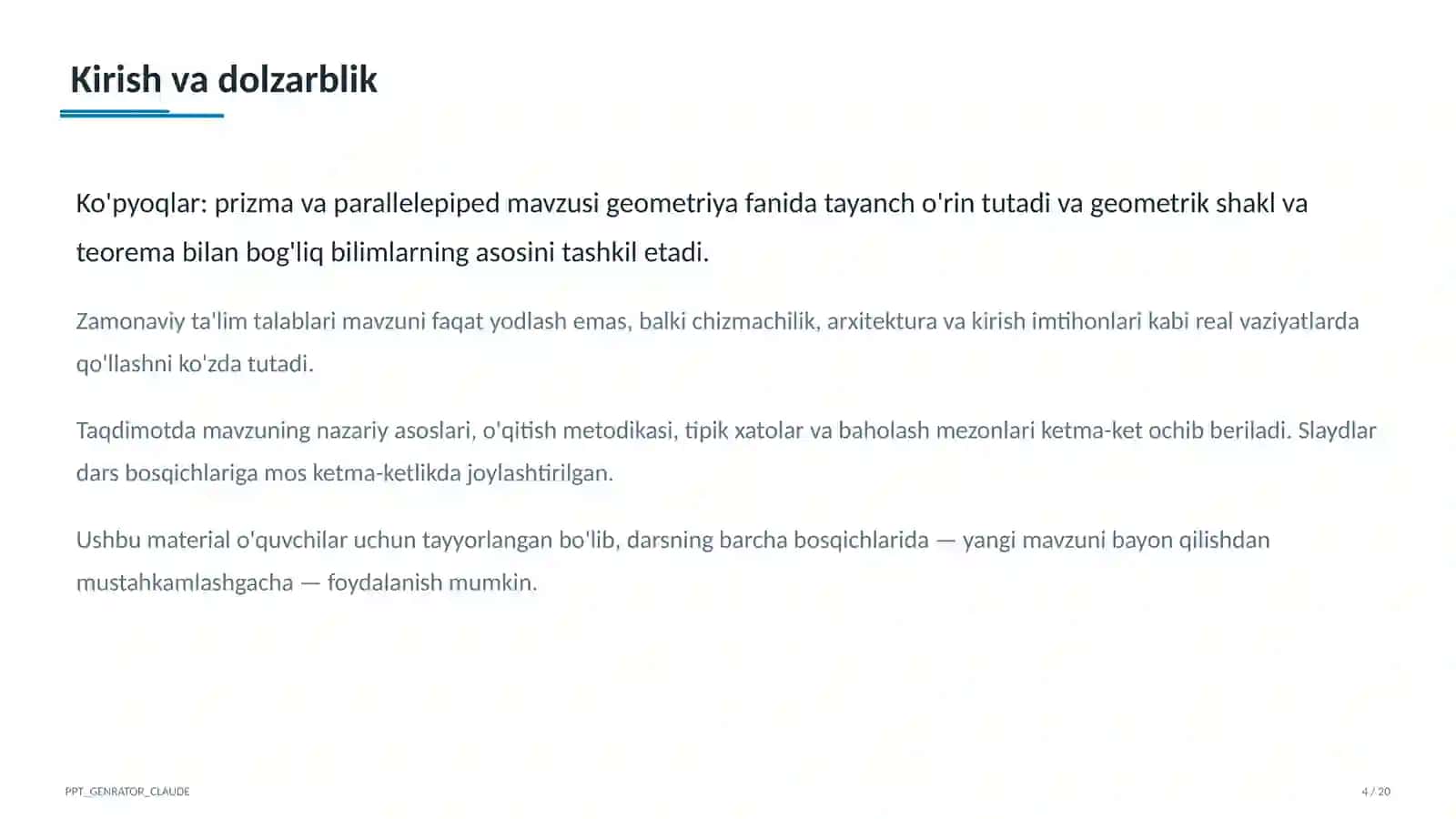 Ko'pyoqlar: prizma va parallelepiped (10-sinf) 4
