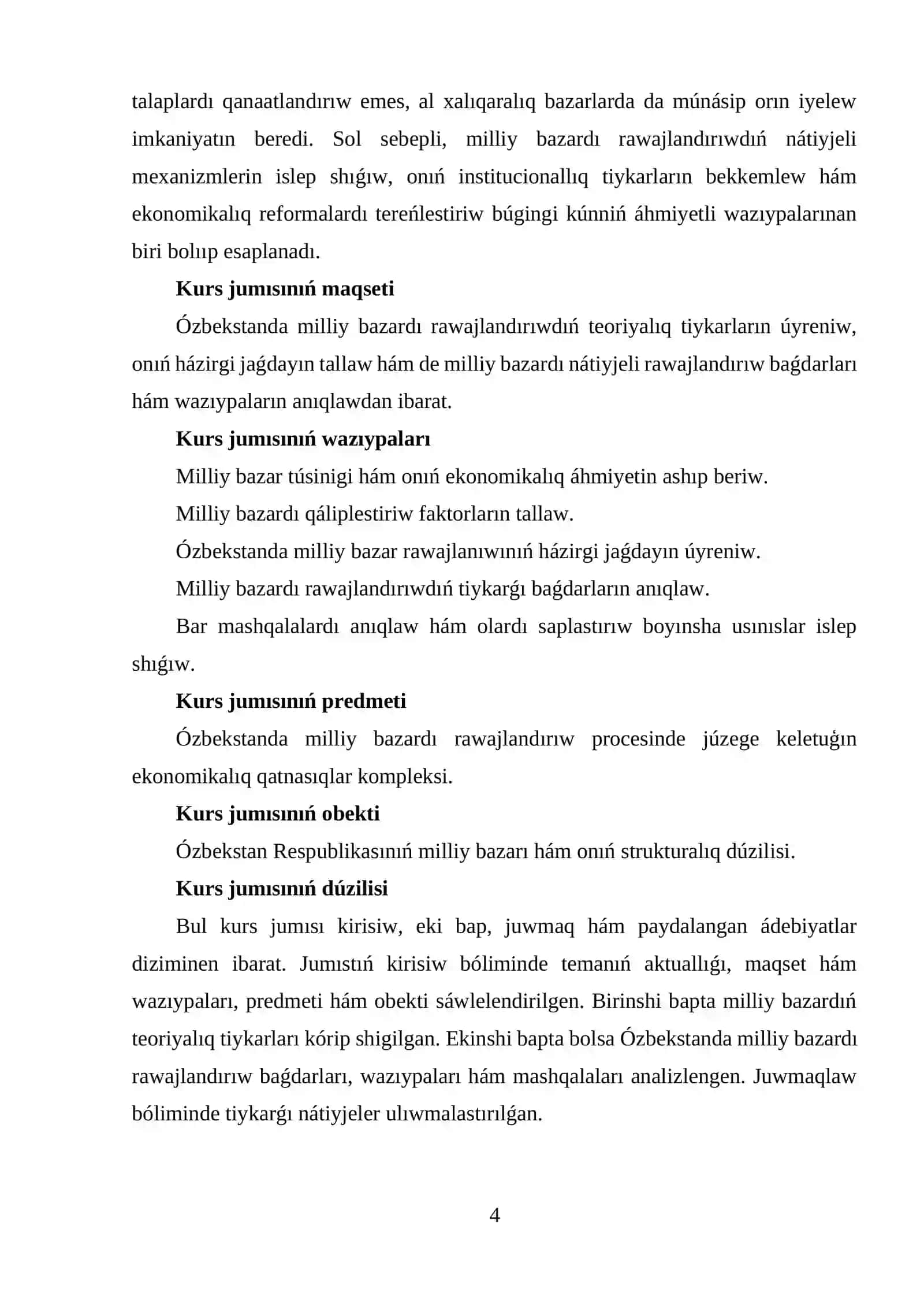 Ózbekstanda milliy bazardı rawajlandırıw wazıypaları 4