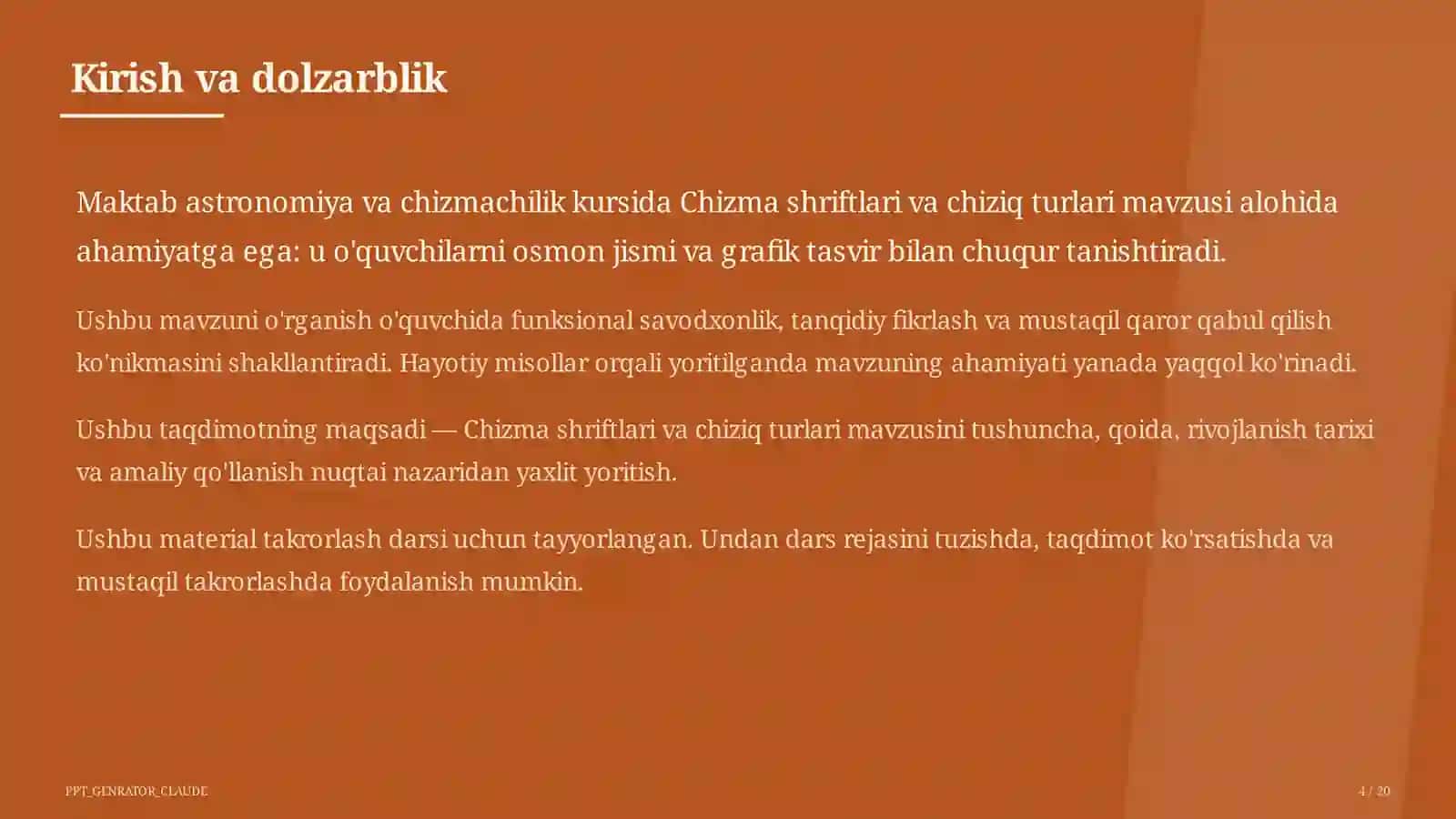 Chizma shriftlari va chiziq turlari (8-sinf) 4