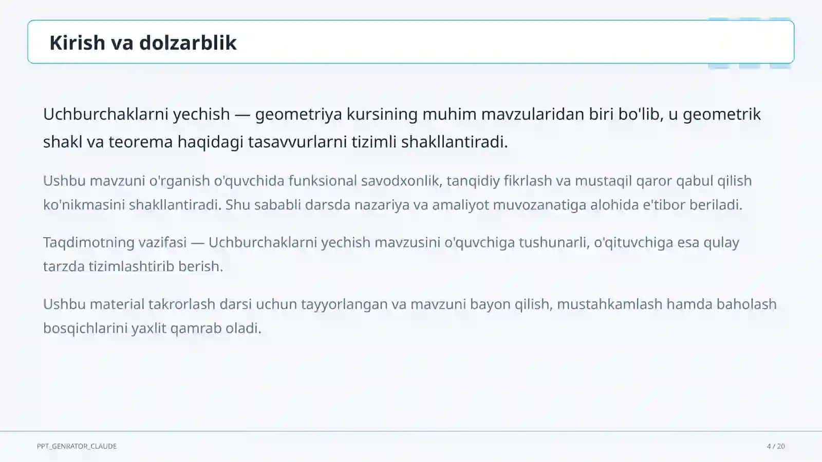 Uchburchaklarni yechish (9-sinf) 4