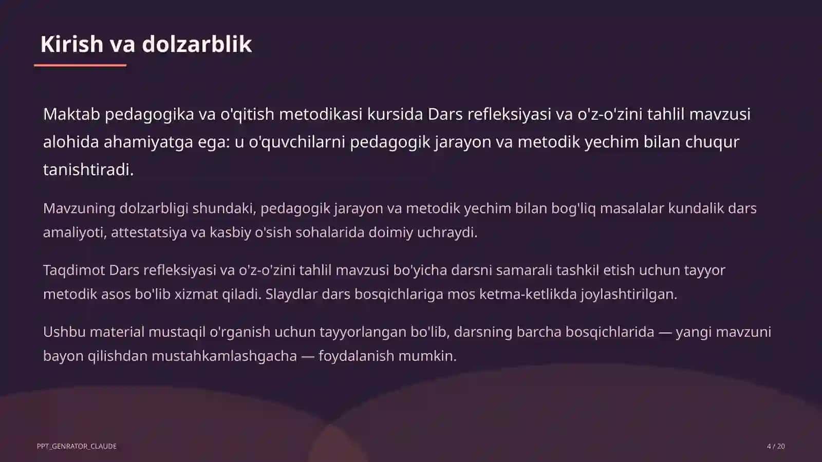 Dars refleksiyasi va o'z-o'zini tahlil 4