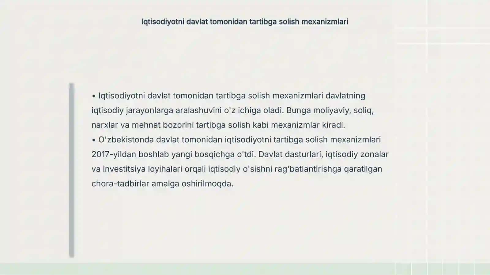 Iqtisodiy islohotlar va iqtisodiyotni davlat tomonidan tartibga solish mexanizmining shakllanishi 4
