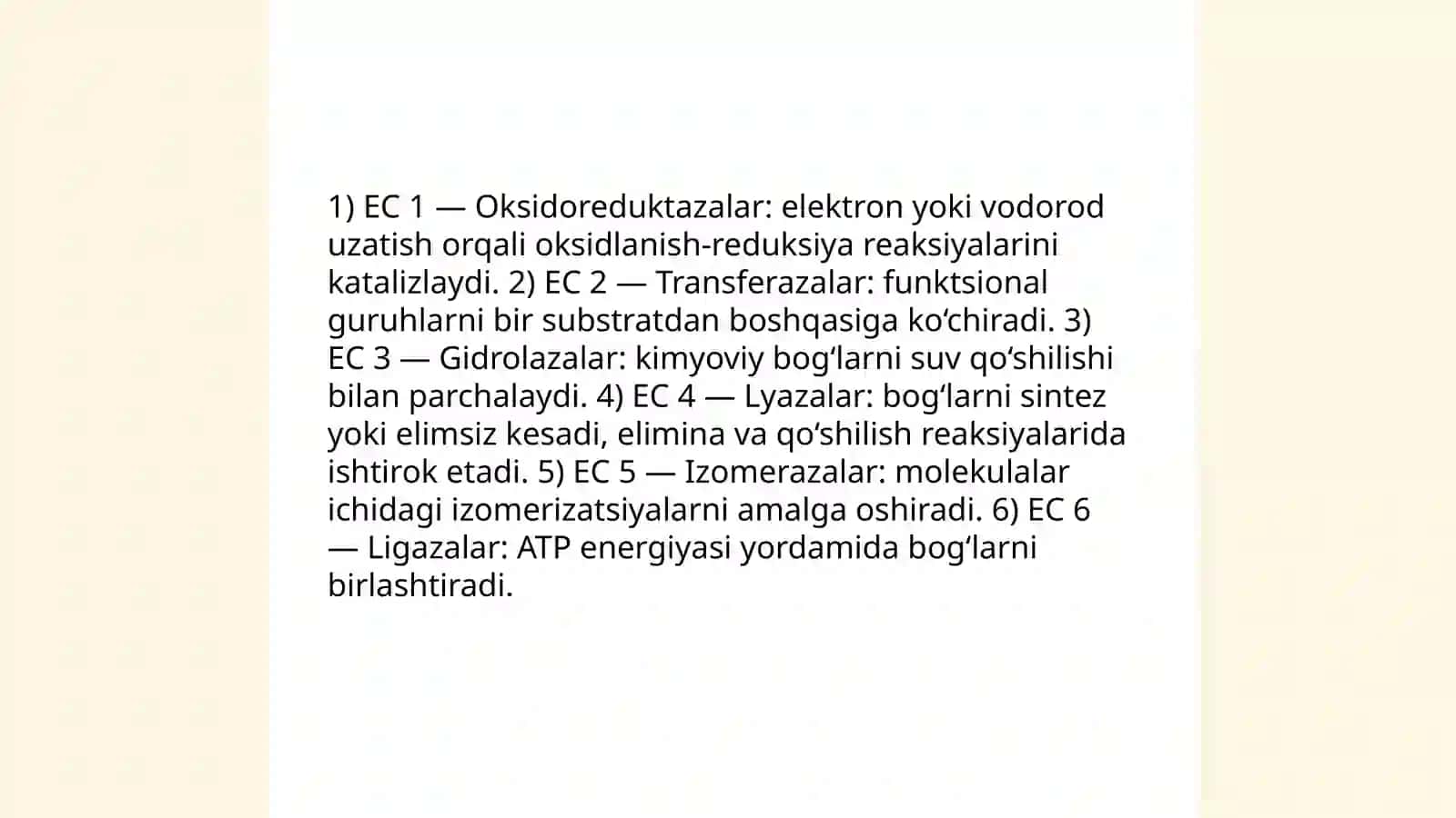 Fermentlarning umumiy klassifikaysiyasi 4