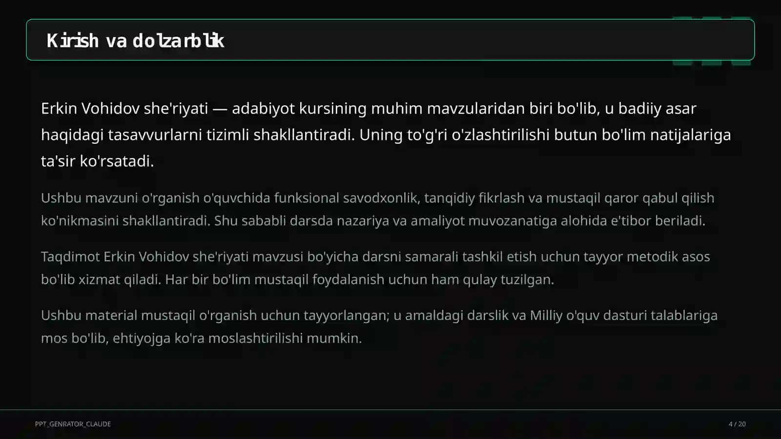 Erkin Vohidov she'riyati (8-sinf) 4