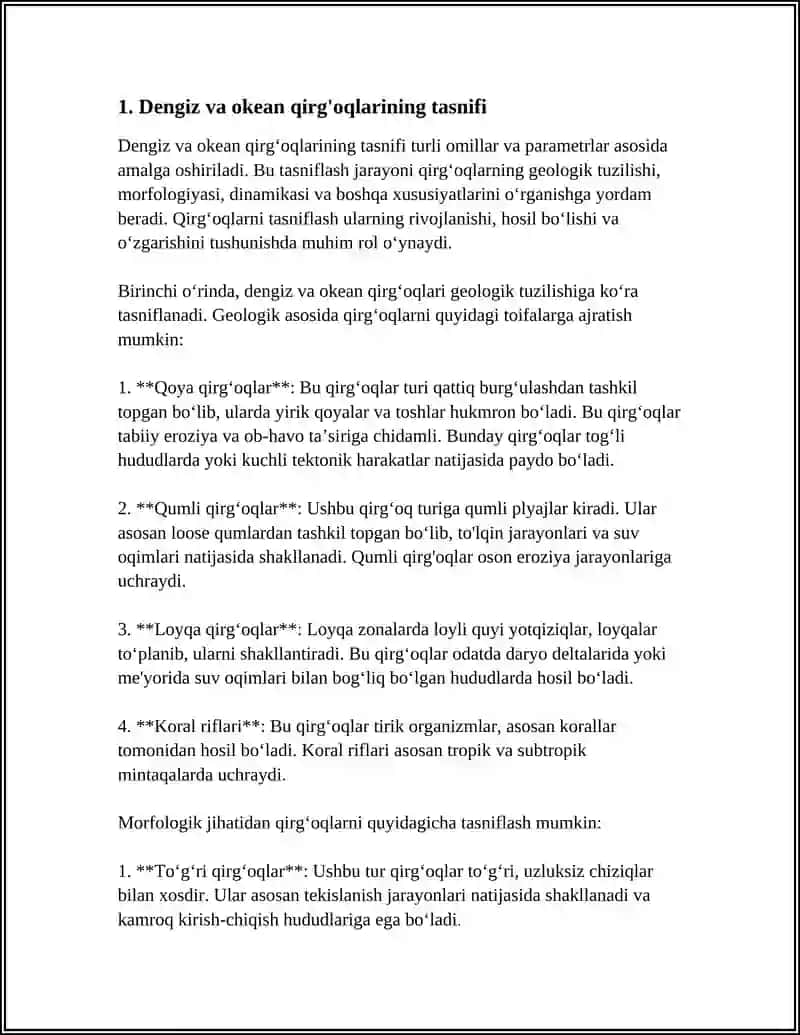 DENGIZ, OKEAN QIRGʻOQLARI, ULARNING HOSIL BOʻLISHI VA OʻZGARISHI 4