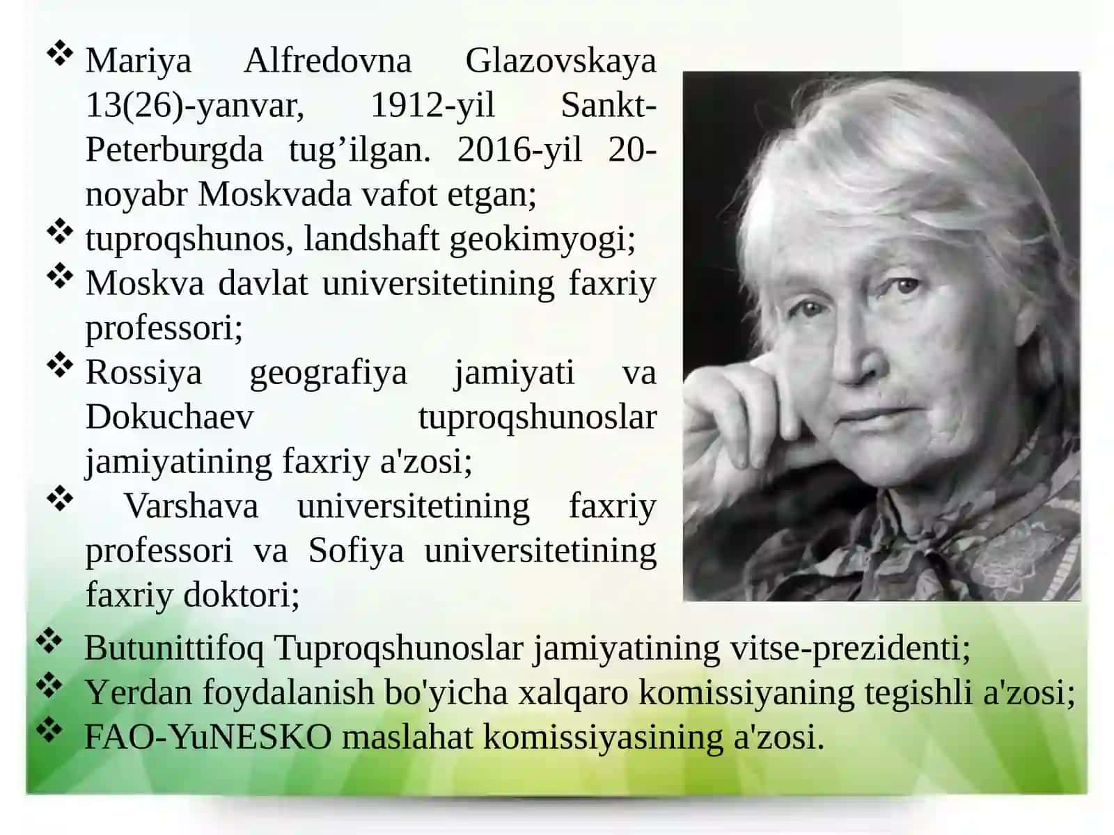 Tuproqlar geografiyasi. Mariya Glazovskaya 4