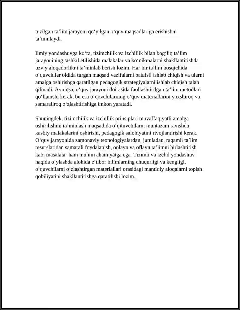TA’LIMNING TIZIMCHILIK VA IZCHILIK PRINSPLARI AMALGA OSHIRISH QOIDALARI 4