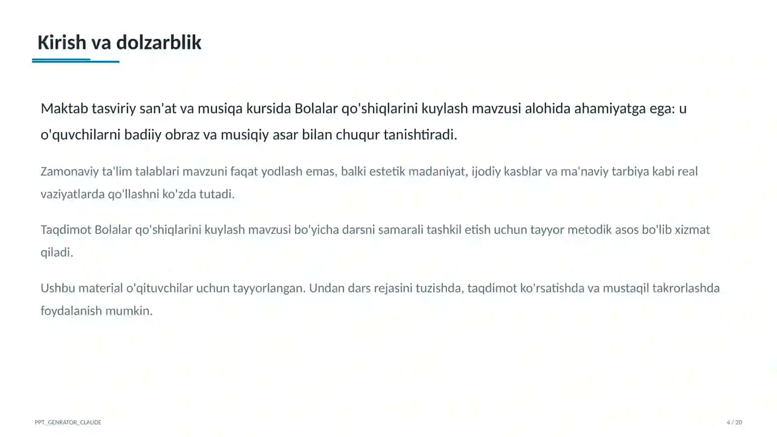 Bolalar qo'shiqlarini kuylash (1-sinf) 4