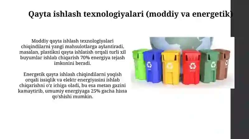 Sanoat chiqindilarining ekologik xavfsizligini ta'minlash texnalogiyalari 4