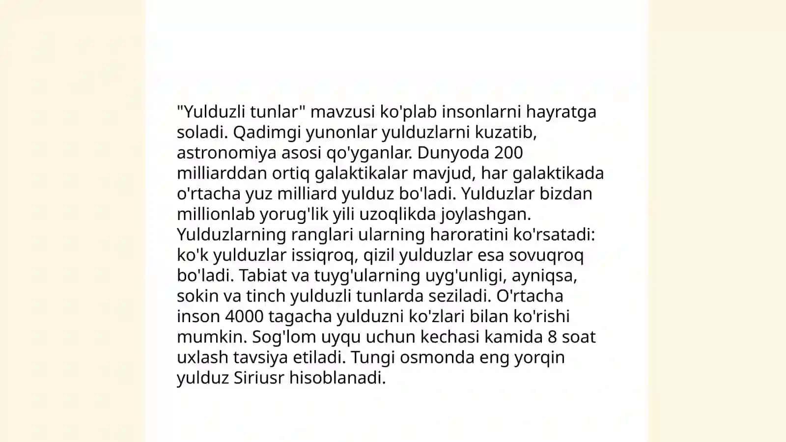 Tabiat tasviri va badiiy qahramonlarining tuyg’ulari o’rtasidagi uyg'unlik ( Yulduzli tunlar misolida) 4