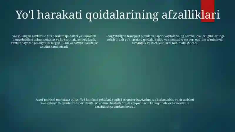 Yo'L Harakati Qoidalarini Tartibga Solish 4