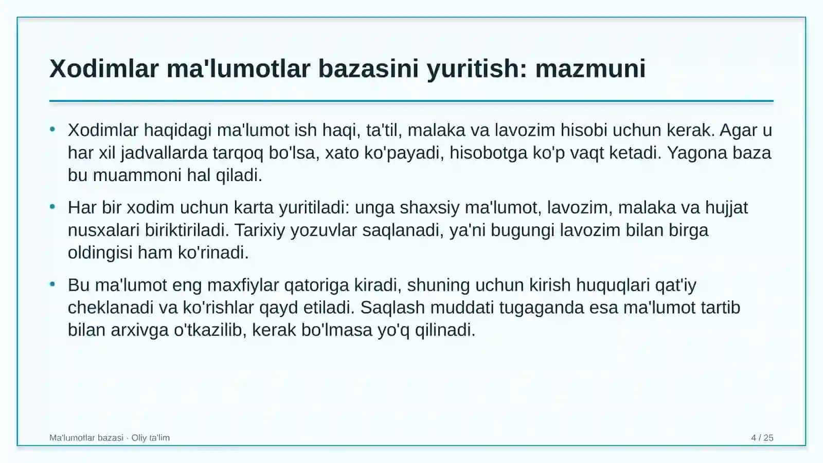 Davlat xizmatlari markazlarida xodimlar ma'lumotlar bazasini yuritish 4
