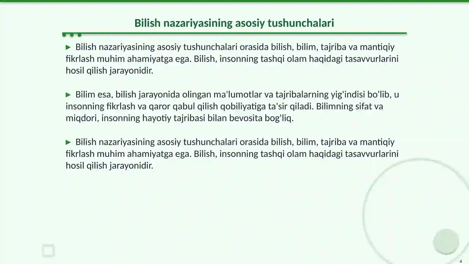 Bilish Nazariyasi 4