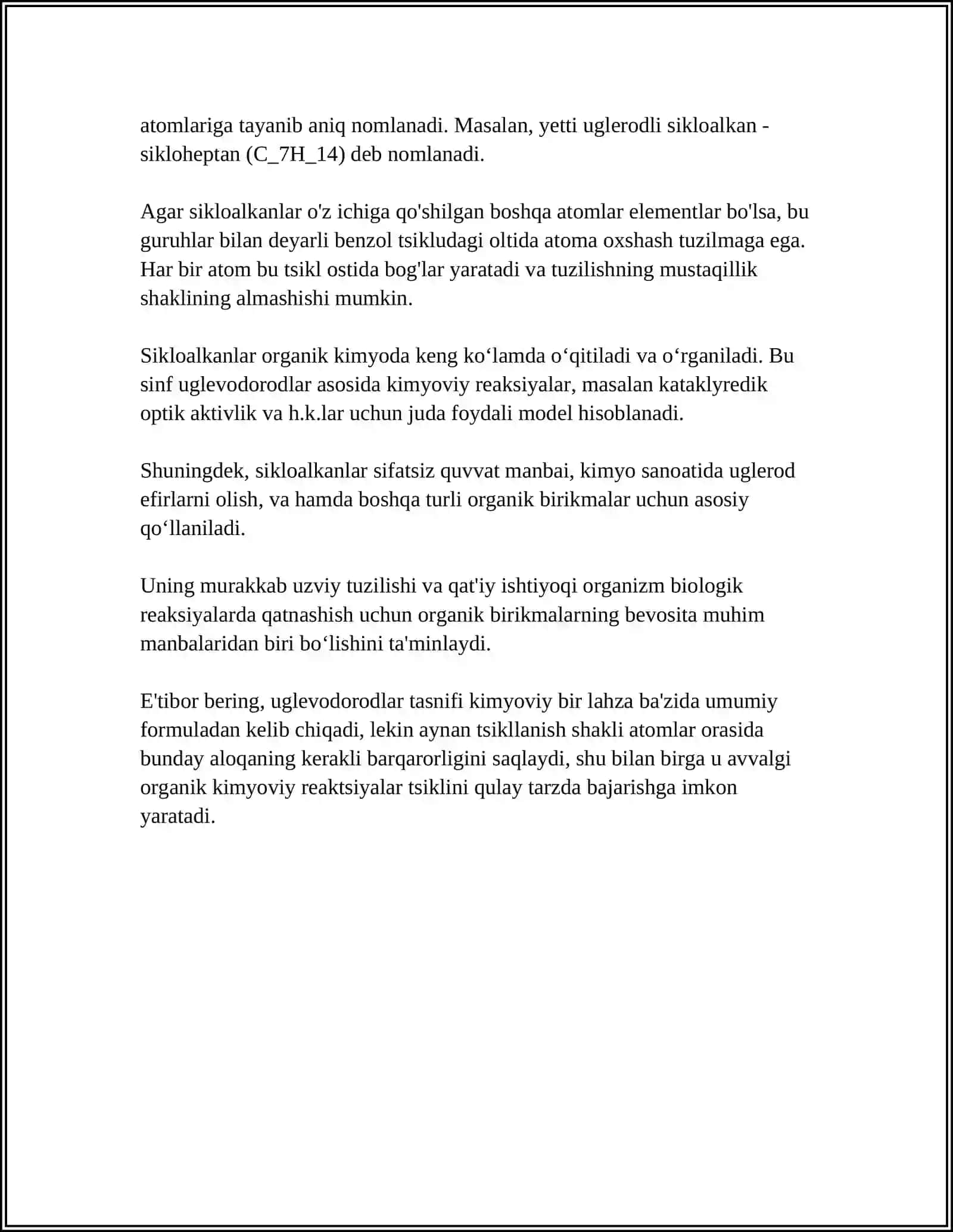 NEFT TARKIBIDAGI SIKLOALKANLAR.SIKLOALKANLARNING XOSSALARI 4