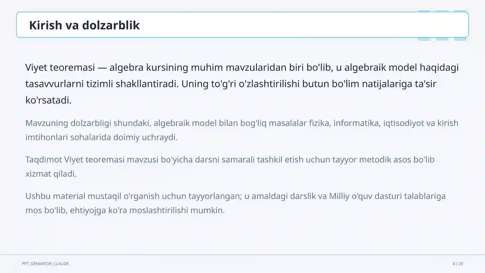 Viyet teoremasi (8-sinf) 4