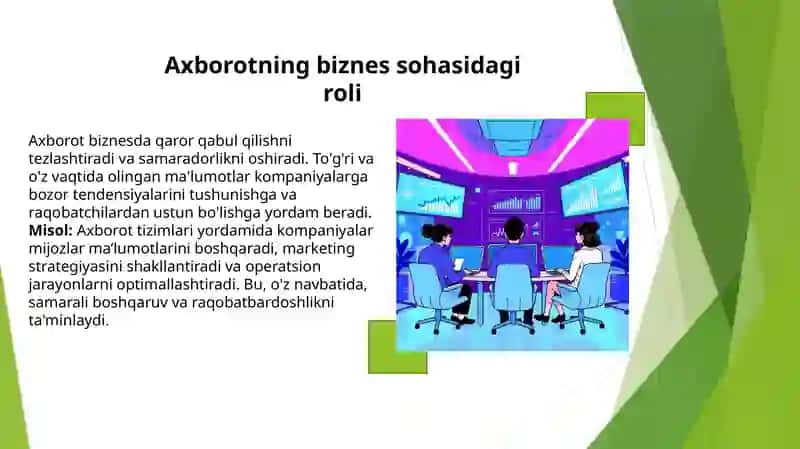 AXBOROT VA UNING TURLARINING TURLI SOHALARDA QO’LLANISHI 4