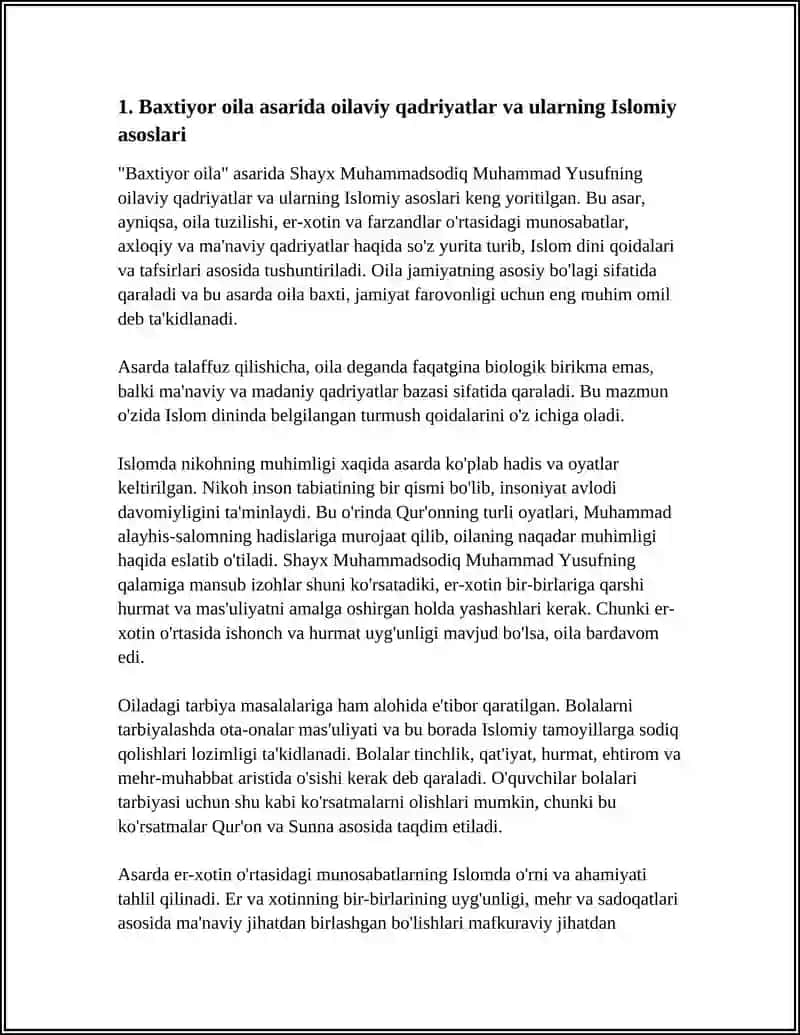 SHAYX MUHAMMADSODIQ MUHAMMADYUSUFNING “BAXTIYOROILA” ASARIDA ISLOM QADRIYATLARINING TALQINI 4