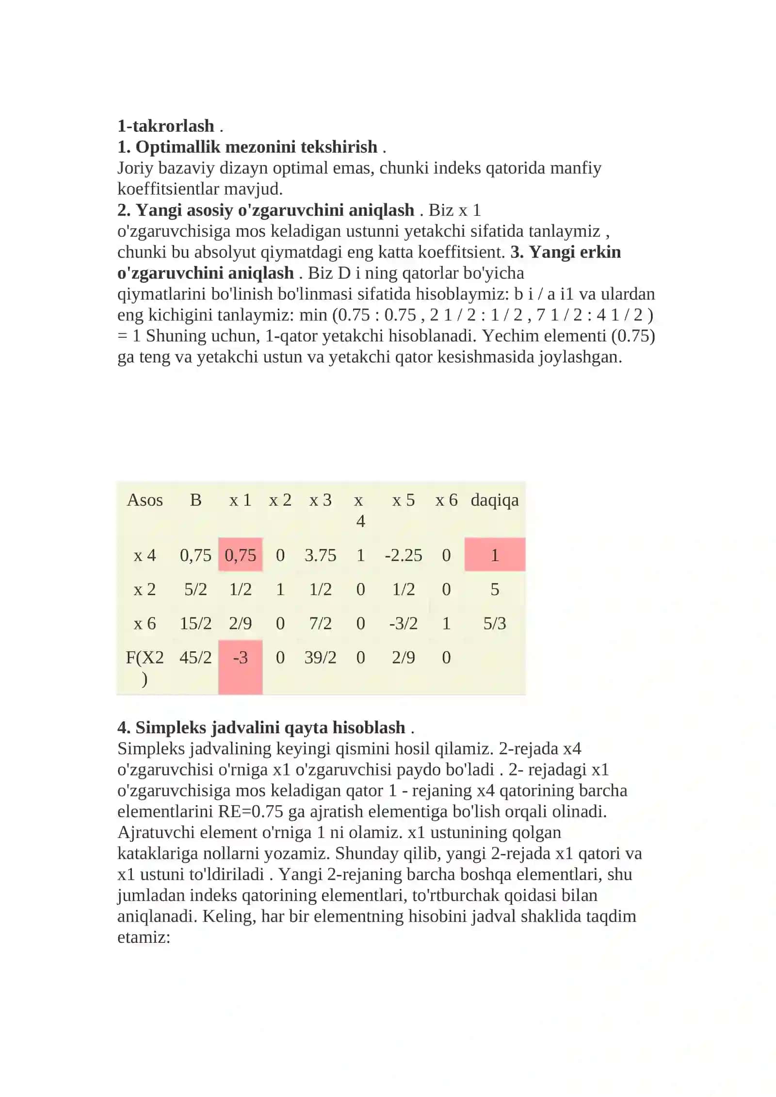 Simpleks usuli 4