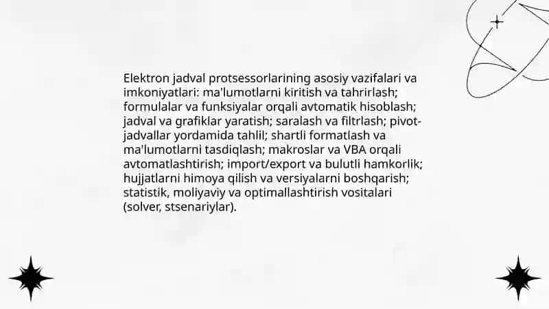 Elektron jadval protsessorlari 4