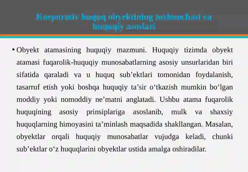 Korporativ huquqining obyektlari 4