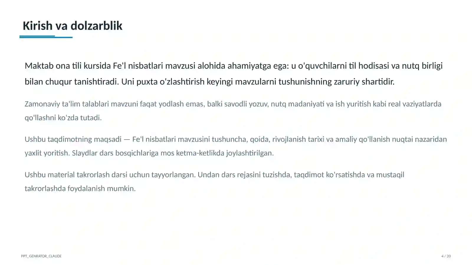 Fe'l nisbatlari (7-sinf) Ona tili (5–11) — takrorlash darsi uchun 4
