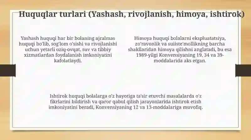 Konvensiya bo'yicha bolalar xuquqlarini himoya qilish 4