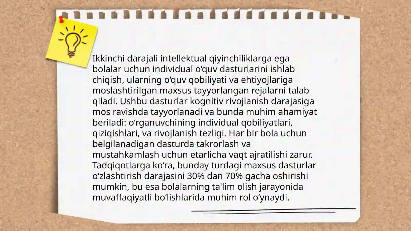 Turli darajadagi intellektual qiyinchiliklarga ega, autistik spektr va sensor buzilishlarga ega bolalar bilan inklyiziv ta’limni tashkil etish strategiyalari va shartlari 4