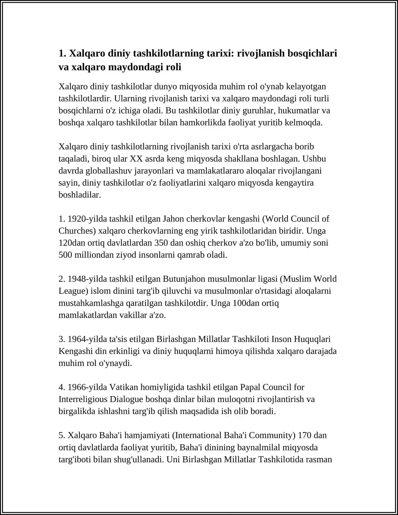 Xalqaro diniy tashkilotlarning tarixi: rivojlanish bosqichlari va xalqaro maydondagi roli 4