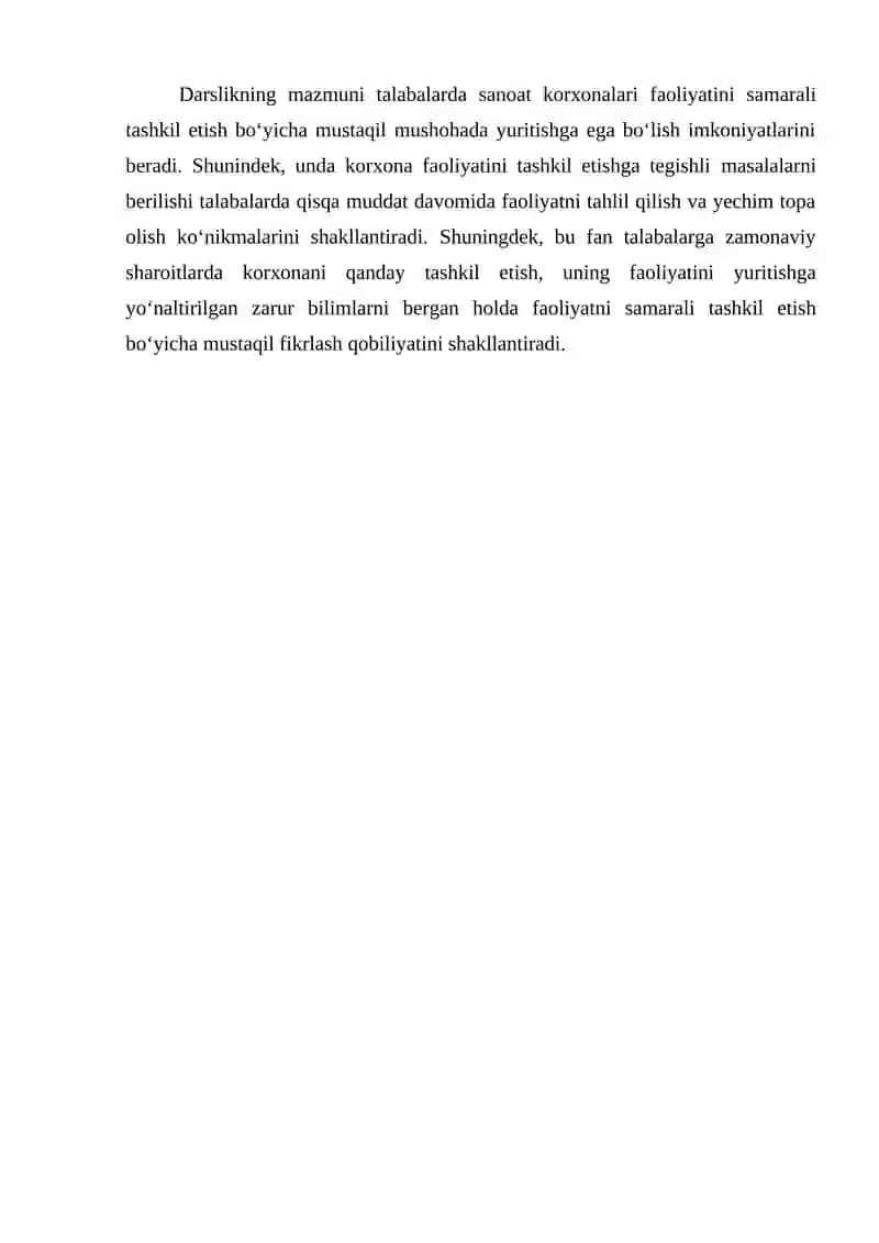 ISHLAB CHIQARISHNI TASHKIL ETISH DARSLIK 4