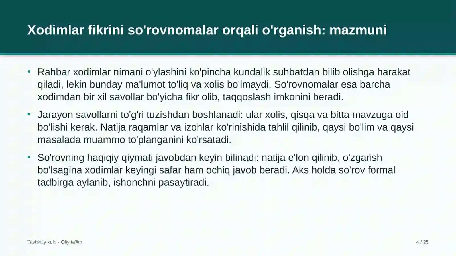 tom yopish ishlarida xodimlar fikrini so'rovnomalar orqali o'rganish 4944 4