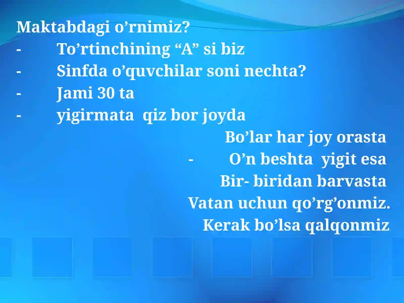 Fe’llarning shaxs-son qo’shimchalari bilan qo’llanishi.(mustahkamlash415-416mashqlar) 4