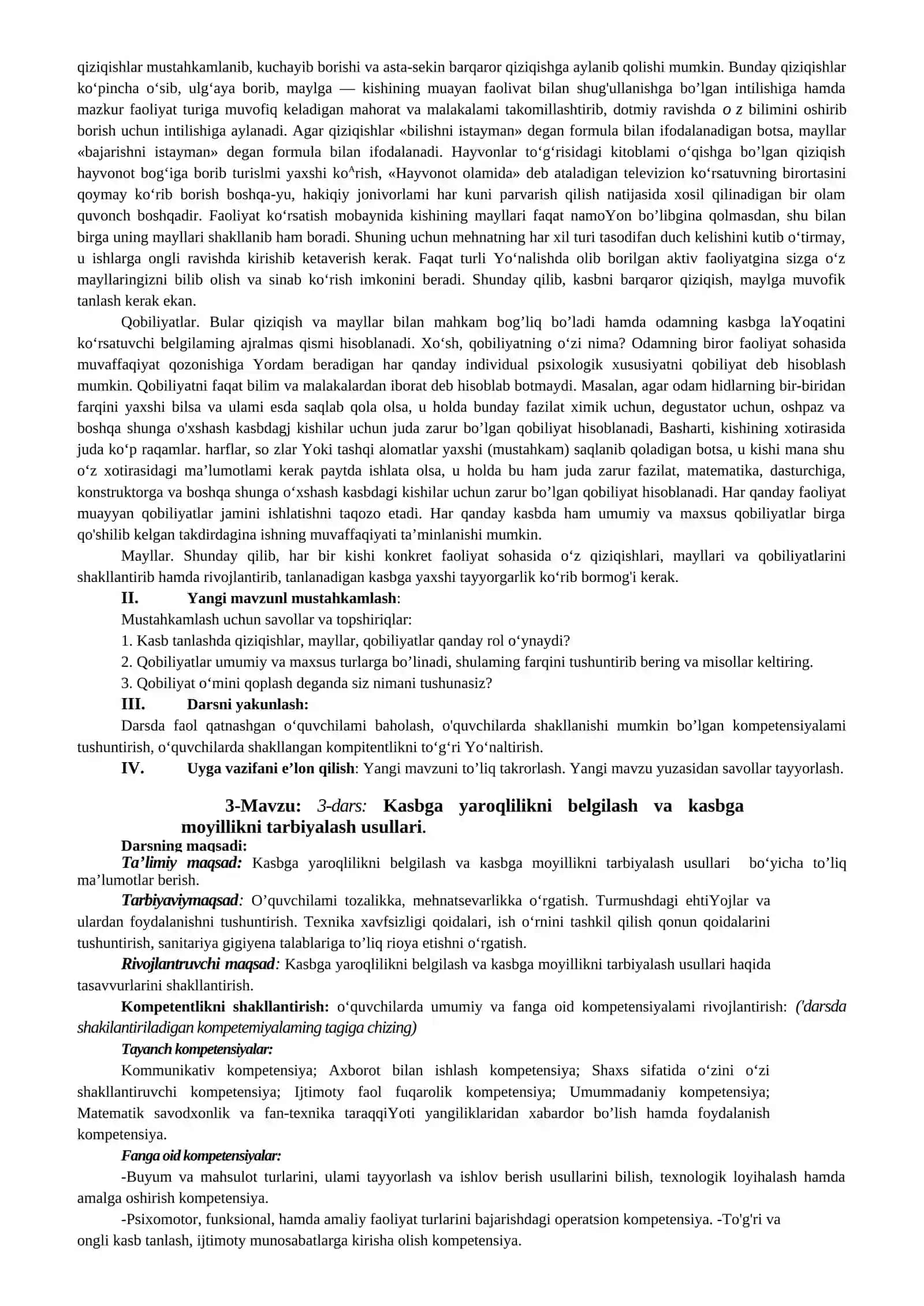 1-Mavzu: 1-dars: Kasb tushunchasining ta’rifi. Kasbni to‘g‘ri tanlashning mohiyati va istiqboli 4